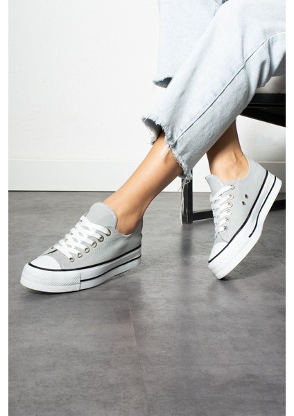 Gri Keten [yüksek Taban (4 Cm)] Günlük Kısa Sneaker