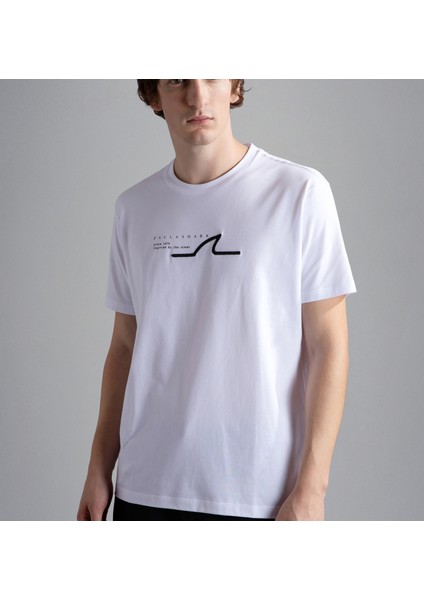 Erkek Marka Logolu Pamuklu Normal Kalıp Günlük Beyaz T-Shirt 24411053-010