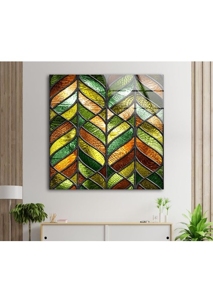 Yeşil Lekeli Temperli Cam Duvar Tablosu