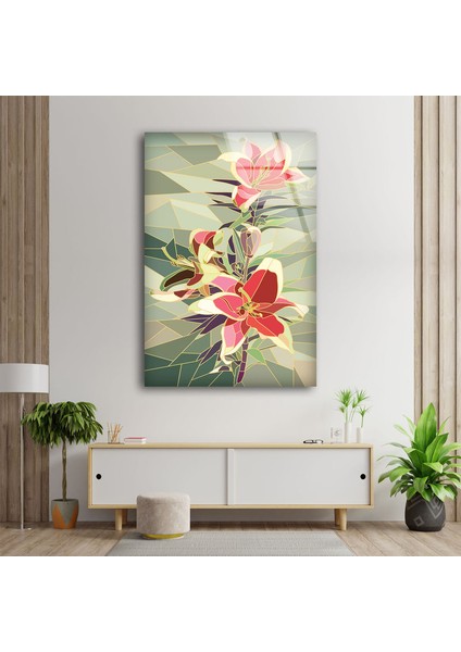 Mozaik Çiçek Temperli Cam Duvar Tablosu