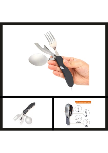 Uyguna-Yakala (OUT-1350) Orcamp Çatal&kaşık&bıçak Kamp Seti SIYAH-GER.056