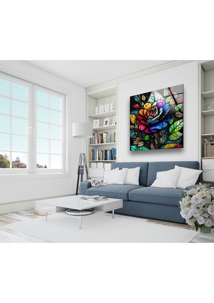 Çiçek Desenli Temperli Cam Duvar Tablosu modelleri