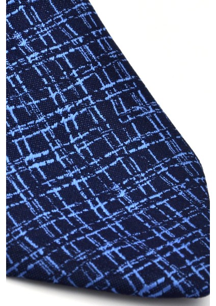 Mavi Desenli Lacivert Dokuma Kumaş Mendilli Slim Fit Kravat // SDK-240110