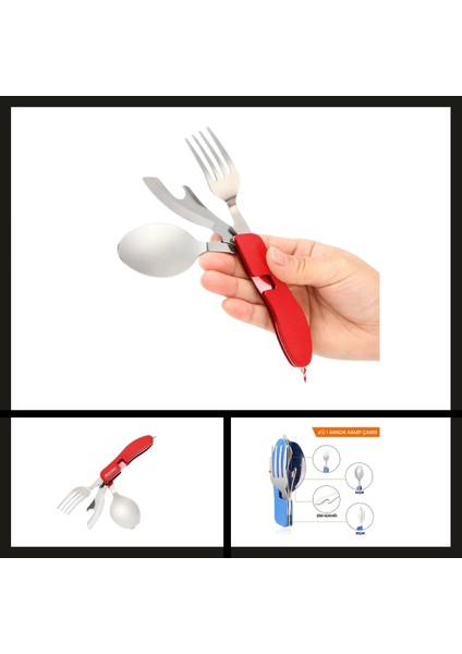Uyguna-Yakala (OUT-1350) Orcamp Çatal&kaşık&bıçak Kamp Seti KIRMIZI-GER.057