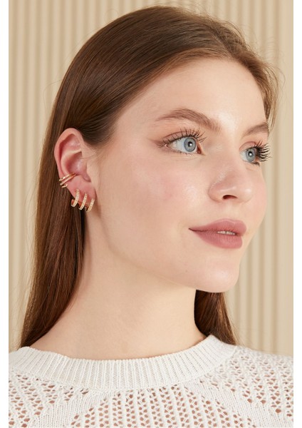 Altın Kaplama 3 Sıra Zirkon Taşlı Küpe fiyatları