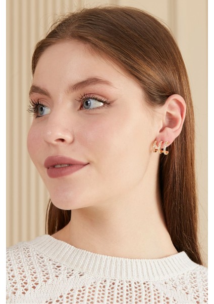 Altın Kaplama 3 Sıra Zirkon Taşlı Küpe fırsatları