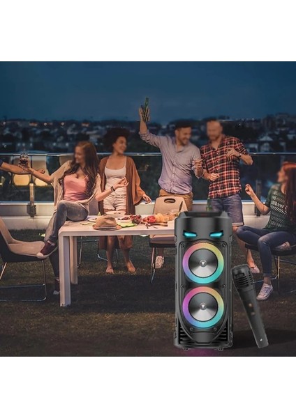 Bluetooth Parti Hoparlör 1175 Karaoke Mikrofonlu Uzaktan Kumandalı Ses Sistemi-Rgb Işıklı