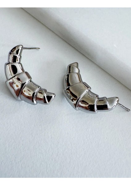 Silver Kruvasan Parlak Küpe