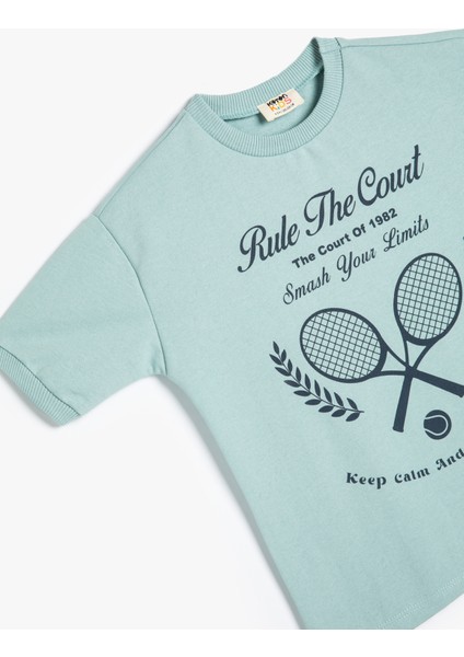 Tişört Tenis Baskılı Kısa Kollu Bisiklet Yaka Pamuklu