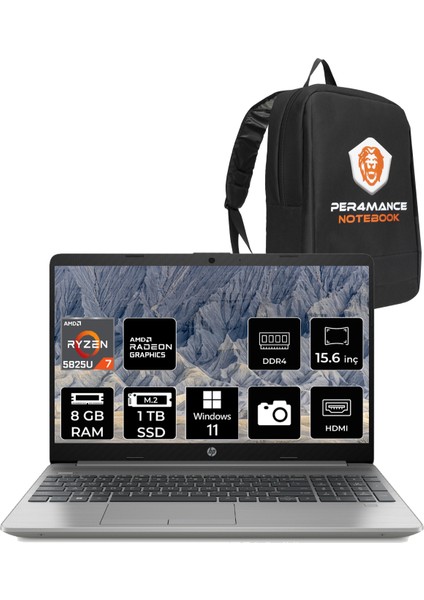 255 G9 AMD Ryzen 7 5825U 8GB 1TB SSD 15.6'' FHD W11H Taşınabilir Bilgisayar & PER4 Çanta 6Q8N3ES182