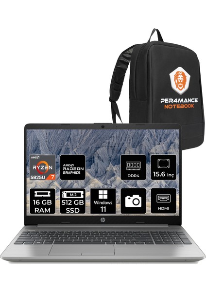 255 G9 AMD Ryzen 7 5825U 16GB 512GB SSD 15.6'' FHD W11P Taşınabilir Bilgisayar & PER4 Çanta 6Q8N3ES196