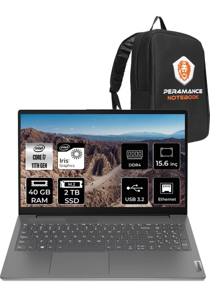V15 Intel Core I7 1165G7 40GB 2tb SSD 15.6" Fhd Fdos Taşınabilir Bilgisayar 82KB00CDTX & Per4 Çanta 82KB00CDTX177