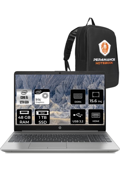 250 G9 Intel Core i5 1235U 48GB 1TB SSD 15.6" FHD FDOS Taşınabilir Bilgisayar & PER4 Çanta 6Q8M5ES203