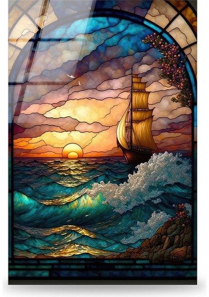 Lekeli Deniz Dalgası Temperli Cam Duvar Tablosu