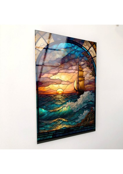 Lekeli Deniz Dalgası Temperli Cam Duvar Tablosu fiyatları