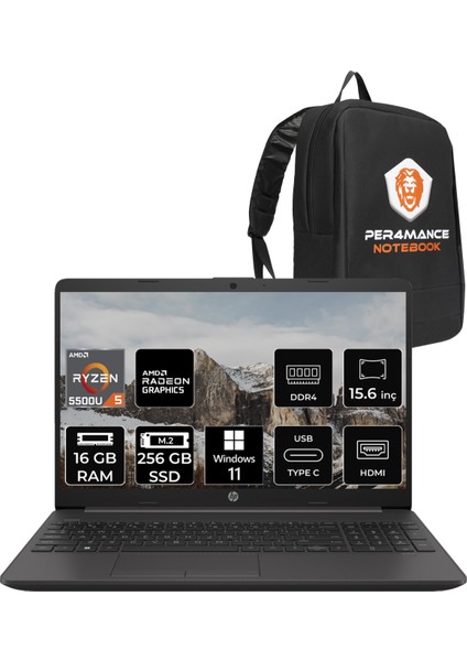 255 G8 AMD Ryzen 5 5500U 16GB 256GB SSD 15.6" FHD W11H Taşınabilir Bilgisayar & PER4 Çanta 7N4W6AA185