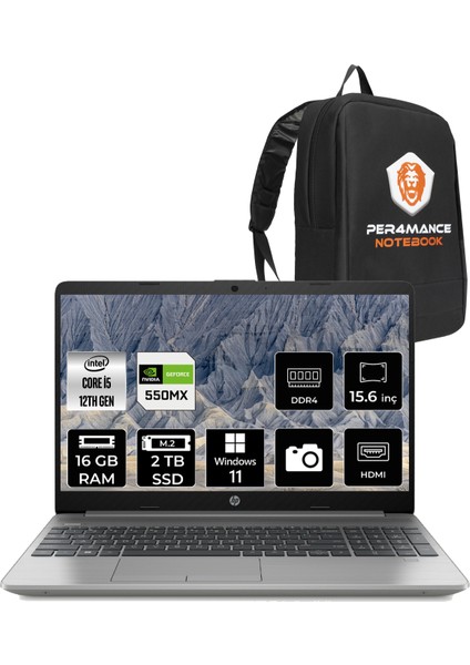 250 G9 Intel Core i5 1235U 16GB 2TB SSD MX550 15.6'' FHD W11P Taşınabilir Bilgisayar & PER4 Çanta 6Q8M7ES198