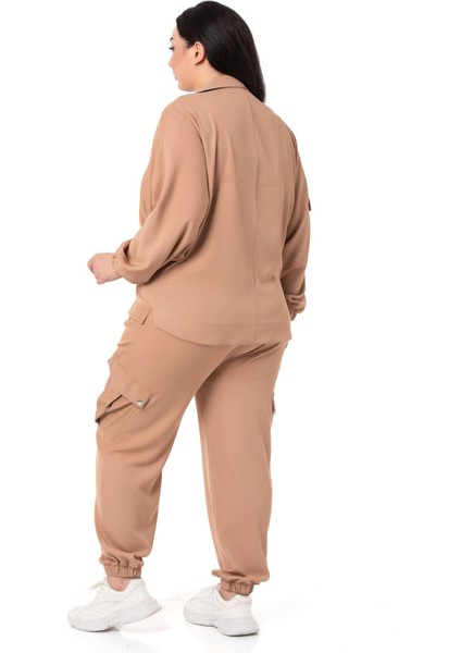 Büyük Beden Gömlek Pantolon Vizon İkili Takım modelleri