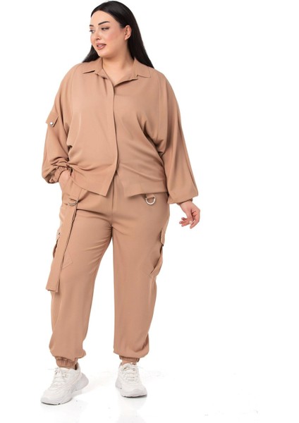 Büyük Beden Gömlek Pantolon Vizon İkili Takım fırsatları