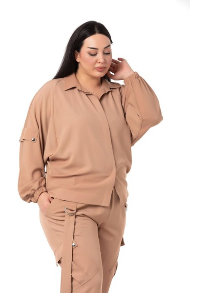 Büyük Beden Gömlek Pantolon Vizon İkili Takım indirimleri