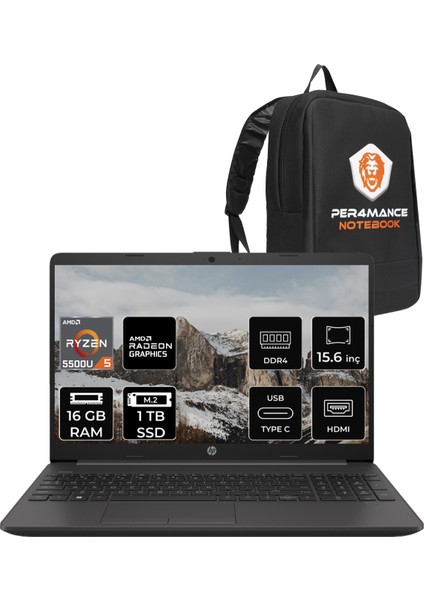 255 G8 AMD Ryzen 5 5500U 16GB 1TB SSD 15.6" FHD FDOS Taşınabilir Bilgisayar & PER4 Çanta 7N4W6AA175