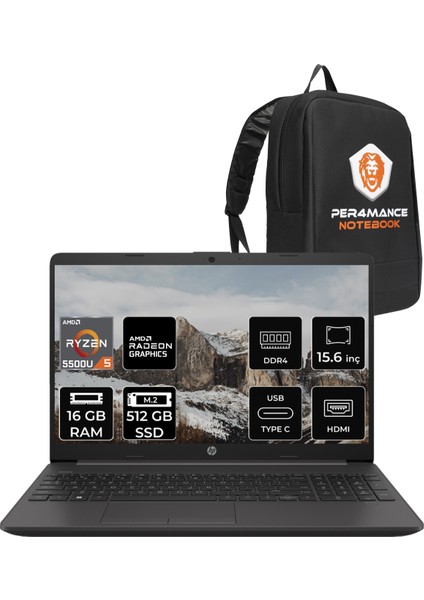 255 G8 AMD Ryzen 5 5500U 16GB 512GB SSD 15.6" FHD FDOS Taşınabilir Bilgisayar & PER4 Çanta 7N4W6AA174