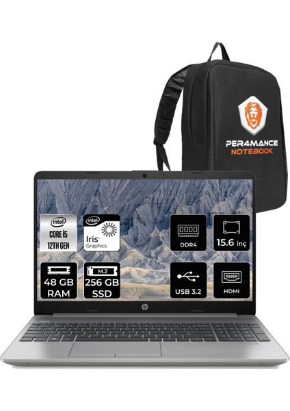 250 G9 Intel Core i5 1235U 48GB 256GB SSD 15.6" FHD FDOS Taşınabilir Bilgisayar & PER4 Çanta 6Q8M5ES201