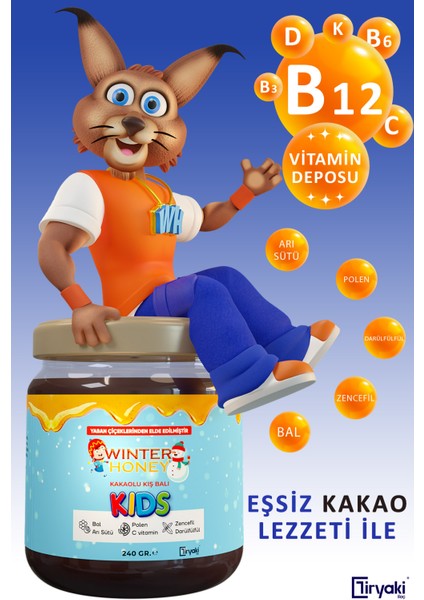 Çocuklar Için Kakaolu Kış Balı Arı Sütü, Bal, Polen 240 gr