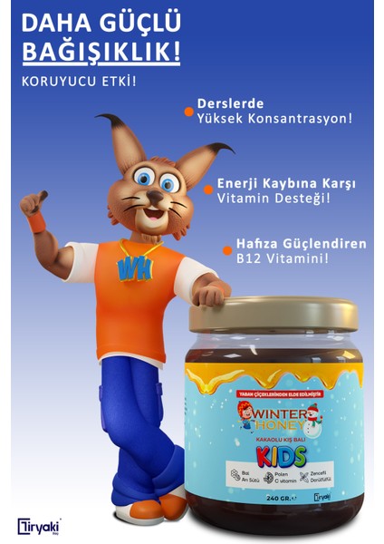 Çocuklar Için Kakaolu Kış Balı Arı Sütü, Bal, Polen 240 gr