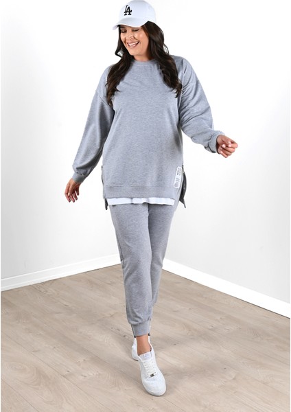 Kadın Büyük Beden Yanları Fermuar Detaylı Eşofman Takımı 3613-23 modelleri