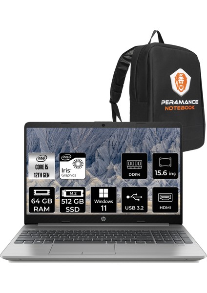250 G9 Intel Core i5 1235U 64GB 512GB SSD 15.6" FHD W11P Taşınabilir Bilgisayar & PER4 Çanta 6Q8M5ES286