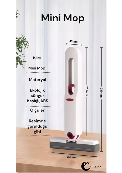 Newstore Home Taşınabilir Mini Mop Temizlik Paspası 180 Derece Döner Tezgah Pencere Cam Zemin Silme Aparatı