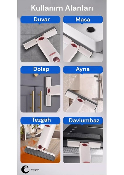 Newstore Home Taşınabilir Mini Mop Temizlik Paspası 180 Derece Döner Tezgah Pencere Cam Zemin Silme Aparatı