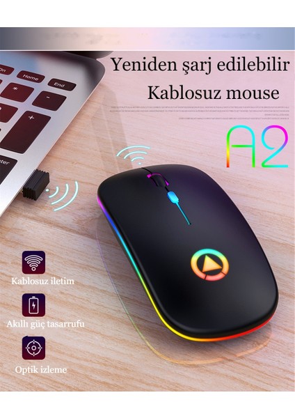 Kablosuz Bluetooth Sessiz LED Mause Şarj Edilebilir 2.4g Ergonomik Mini Fare USB Optik Pc Dizüstü