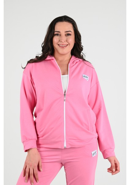 Kadın Büyük Beden Fermuarlı Kapüşonlu Eşofman Takımı 8035-24 modelleri