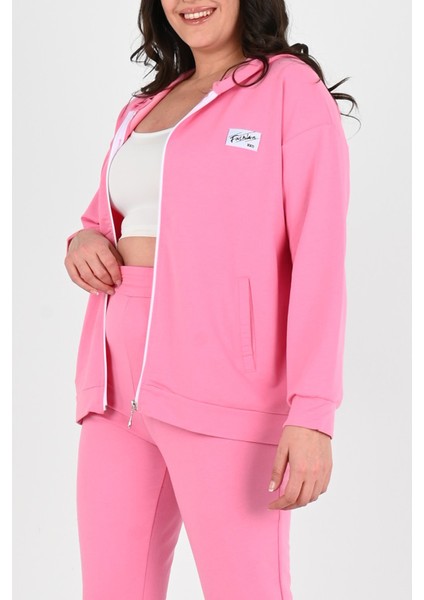 Kadın Büyük Beden Fermuarlı Kapüşonlu Eşofman Takımı 8035-24 indirimleri