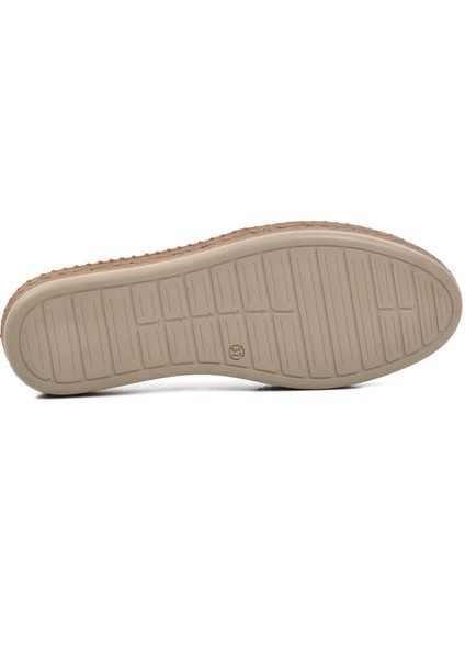 394162 Bej Hakiki Deri Kadın Loafer Ayakkabı GENİŞ KALIP