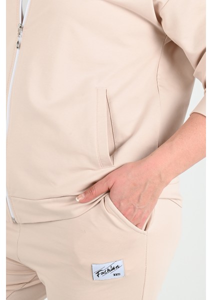 Kadın Büyük Beden Fermuarlı Kapüşonlu Eşofman Takımı 8035-24 fırsatları