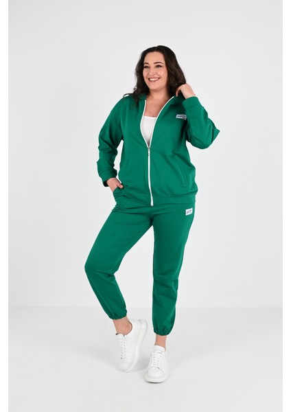 Kadın Büyük Beden Fermuarlı Kapüşonlu Eşofman Takımı 8035-24