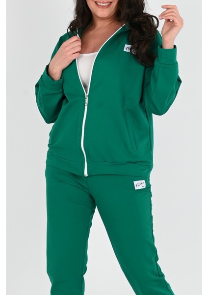 Kadın Büyük Beden Fermuarlı Kapüşonlu Eşofman Takımı 8035-24 fiyatları