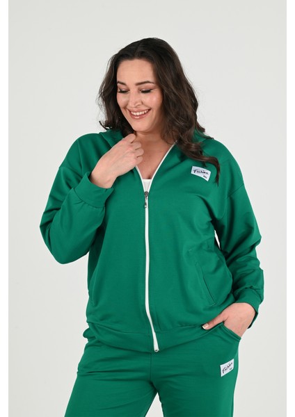 Kadın Büyük Beden Fermuarlı Kapüşonlu Eşofman Takımı 8035-24 fırsatları