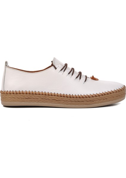 394163 Beyaz Hakiki Deri Kadın Günlük Ayakkabı GENİŞ KALIP