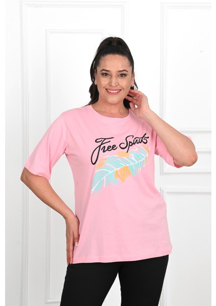 Kadın Büyük Beden Free Spirit Baskılı T-Shirt 1576-23