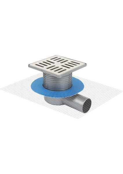 Yalıtım Uyumlu Çelik Çerçeveli Yer Süzgeci 15X15 cm Ø70 Yandan