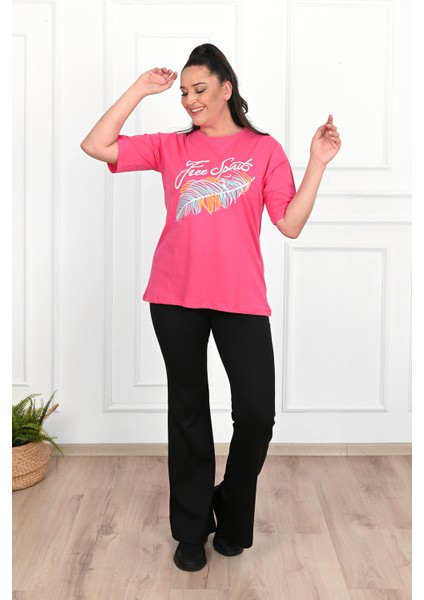 Kadın Büyük Beden Free Spirit Baskılı T-Shirt 1576-23