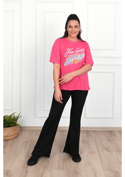 Kadın Büyük Beden Free Spirit Baskılı T-Shirt 1576-23 fiyatları
