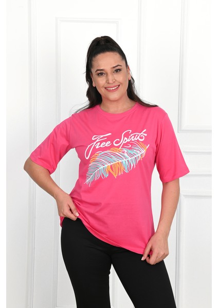 Kadın Büyük Beden Free Spirit Baskılı T-Shirt 1576-23 modelleri
