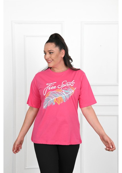 Kadın Büyük Beden Free Spirit Baskılı T-Shirt 1576-23 fırsatları