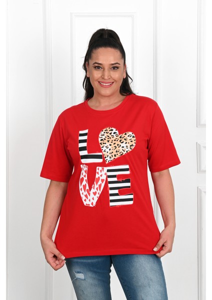 Kadın Büyük Beden Love Baskılı T-Shirt 1577-23