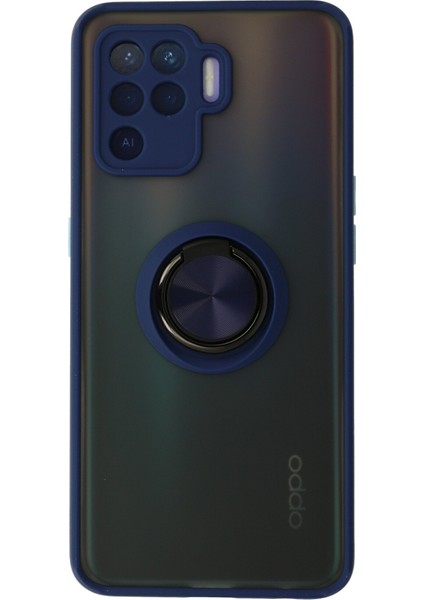 Oppo Reno 5 Lite Kılıf Montreal Yüzüklü Silikon Kapak - Lacivert 300099